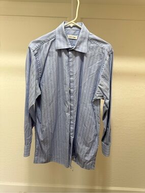 Calvin Klein Men's Blue Pinstripe Dress Shirt